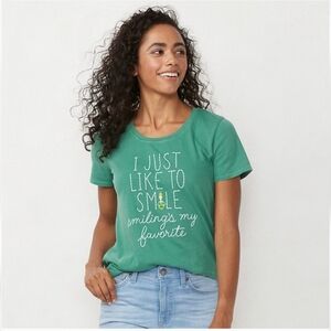 LC Lauren Conrad Green Graphic Tee ELF Smiling's My Favorite Sz XL